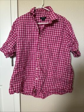 Claiborne Pink Plaid Short-Sleeve Button-Down Shirt